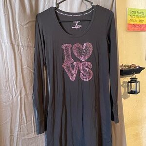 Victoria's Secret Black Pajama Dress with Red Glitter Logo